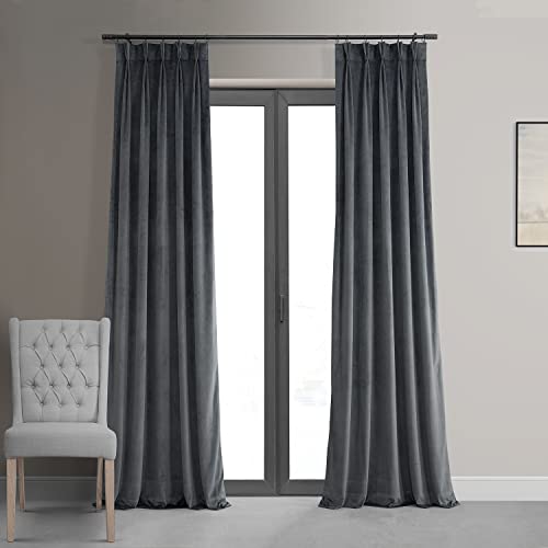 HPD Half Price Drapes Signature Verdunkelungsvorhänge aus Samt für Schlafzimmer, 63,5 x 27,4 cm, plissiert, VPCH-180101-108-FP (1 Panel) Abstand Blau Grau von HPD Half Price Drapes