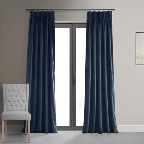 HPD Half Price Drapes Samtverdunkelungsvorhänge/Vorhänge, 213 cm lang, 1 Panel, Verdunkelungsvorhang, charakteristisches Plissee, für Wohnzimmer und Schlafzimmer, 63 x 213 cm, Nachtblau von HPD Half Price Drapes