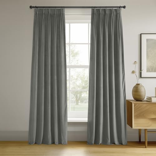 HPD Half Price Drapes Verdunkelungsvorhänge aus Samt für Wohnzimmer, 63 x 244 cm, Signature Plissee, VPCH-145002-96-FP, Silbergrau von HPD Half Price Drapes