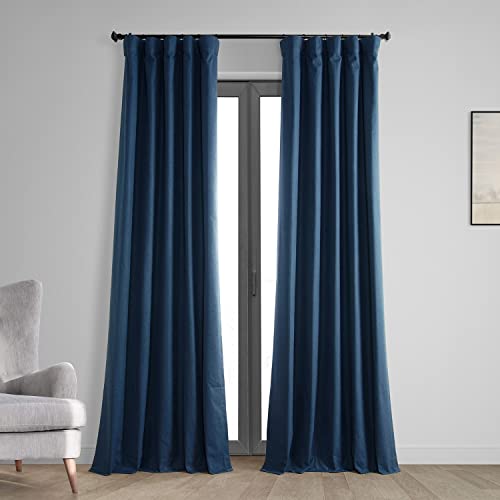 HPD Half Price Drapes Vintage Verdunkelungsvorhänge für Schlafzimmer, 213 cm lang, Thermo-Kreuz-Leinengewebe, lichtblockierend, 1 Paneel, Verdunkelungsvorhang, (50 B x 84 L), Indigo von HPD Half Price Drapes