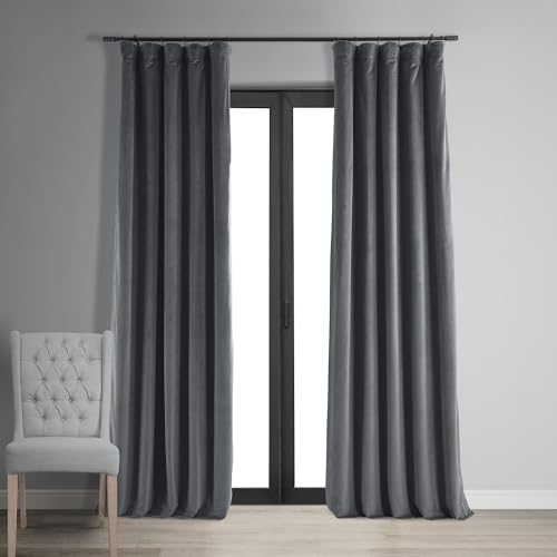 HPD Half Price Drapes VPCH-P Signature Velvet Verdunkelungsvorhänge für Schlafzimmer, Samt, Distanz Blau Grau, 50W x 108L von HPD Half Price Drapes