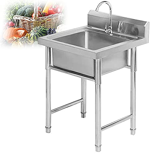 HPDOM Einzelwaschbecken,Bewegliche Gewerbespüle, Edelstahl Spültisch Küchenspüle Edelstahlspüle, Edelstahlspüle Kitchen Sink Catering Spüle Outdoor Essspüle Gartenwaschbecken,700×700×800mm von HPDOM