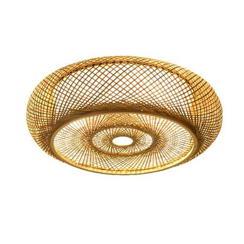 Decken Leuchte, Ceiling Light, Bambus LED Deckenleuchte Dimmbar Flach Wohnzimmer Lampe Rustikal Pendelleuchte Handgewebt (40cm) von HPDTZ