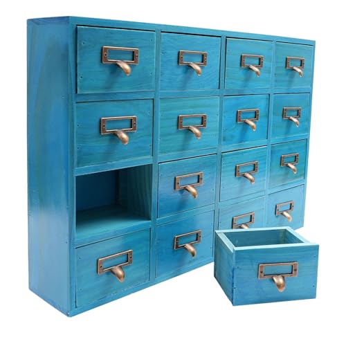 HPDTZ Blauer Aufbewahrungsschrank mit 16 Schubladen Organizer aus Holz für Tisch für Büro und Zuhause Schützt vor Unordnung Robust und Pflegeleicht von HPDTZ