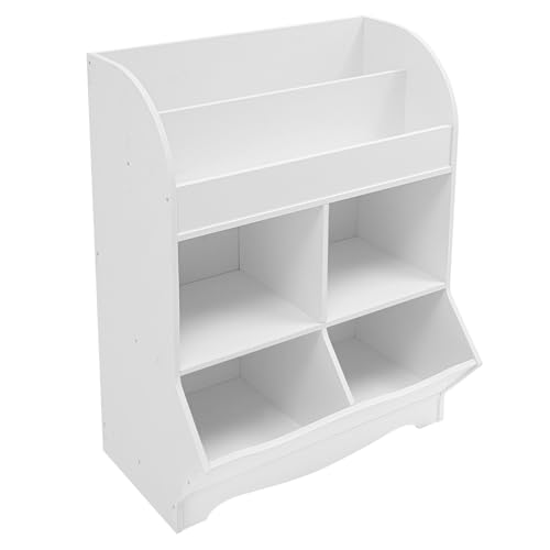 HPDTZ Bücherregal für Kinderzimmer, Regal zur Spielzeug Aufbewahrung, Weißer Möbel Ständer mit 4 Fächern, Freistehend für Jungen und Mädchen, PVC Platte 67 x 30 x 89.2 cm von HPDTZ