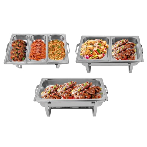 HPDTZ Buffetwärmer, Food Warmer, Edelstahl Warmhaltebehälter Wärmebehälter Speisewärmer Buffet, Chafing-Dish Speisewärmer (3 Lebensmittel Pfannen) von HPDTZ