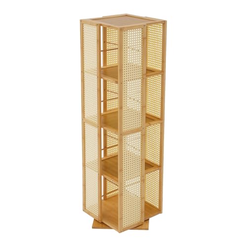 HPDTZ Drehbarer Bücherregal, Bücherturm mit 4 Ebenen, 360° drehbares Standregal aus Bambus, schmales Bücher-Aufbewahrungsmöbel für Wohnzimmer, Büro (Holzfarbe) von HPDTZ