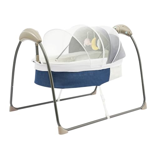 HPDTZ Elektrische Wiege für Babys, Stubenwagen und Krippe mit 3 Schaukel Geschwindigkeiten, Baby Bett als Nest mit Fernbedienung und Timer, Gondel mit Musik bis 10 kg von HPDTZ