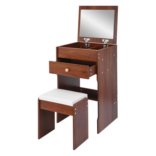 HPDTZ Kosmetiktisch mit Spiegel, Kommode fürs Schlafzimmer, Moderner Kosmetiktisch mit Schublade und Fach für Beauty-Routine (C) von HPDTZ