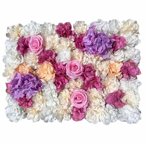 HPDTZ Kunstblumen Wanddekoration 12 Stück Blumenwand Paneele Kunstpflanzen für Innen- und Außendekoration (Lila, Weiß, 40 * 60cm) von HPDTZ