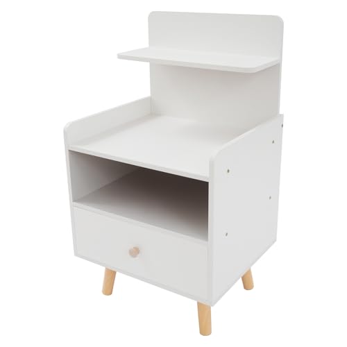HPDTZ Nachttisch Beistelltisch Schubladenschrank Nachtschrank Tisch Möbel Schrank für Schlafzimmer Wohnzimmer Büro mit Schublade und Regalen für Kleine Räume (Weiß) von HPDTZ