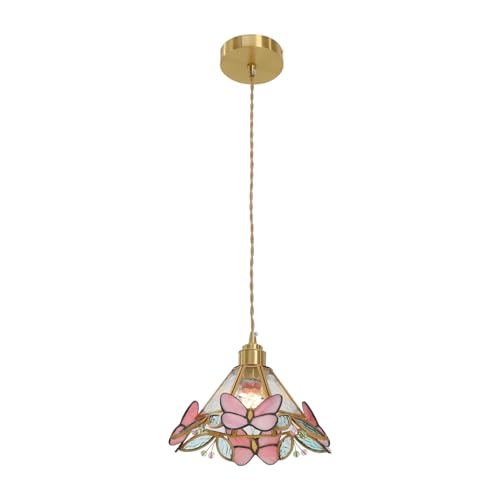 HPDTZ Pendelleuchte Rosa Gold, Moderne Hängelampe aus Glas, Höhenverstellbare Deckenlampe mit E27 Fassung für Wohnzimmer Esszimmer, Lampe mit Schmetterling Lampenschirm von HPDTZ