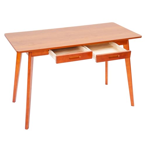 HPDTZ Schreibtisch in Walnussfarbe 120 cm, Moderner Bürotisch und Computertisch, Massiv Holztisch mit 2 Schubladen, Arbeitstisch Konsole Tisch für Home Office Arbeitszimmer (B) von HPDTZ