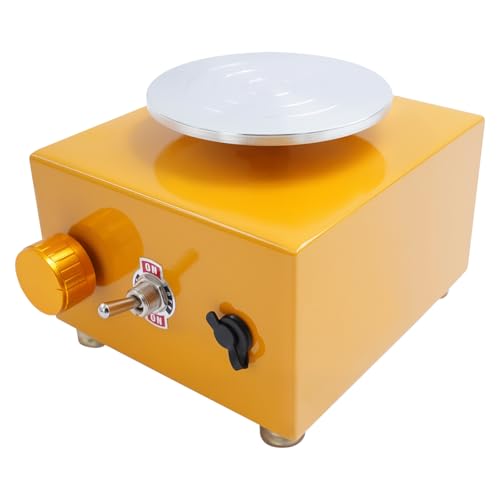 HPDTZ Töpferscheibe, Keramikmaschine Tonmaschine Drehscheibe Töpferrad Werkzeug Töpfergerät elektrisch Format mit 2 Drehtellern 6.5 cm und 10 cm für Anfänger Heimgebrauch (Gelb) von HPDTZ