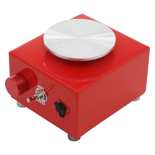 HPDTZ Töpferscheibe, Keramikmaschine Tonmaschine Drehscheibe Töpferrad Werkzeug Töpfergerät elektrisch Format mit 2 Drehtellern 6.5 cm und 10 cm für Anfänger Heimgebrauch (Rot) von HPDTZ
