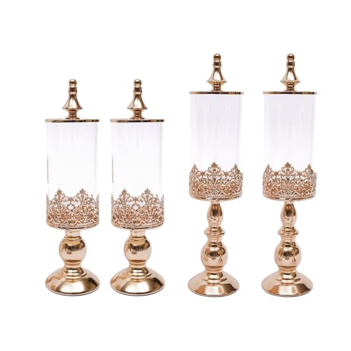 HPDTZ Zuckerbehälter Set Glasdosen Vorratsdosen Gold Bonbonbehälter für Hochzeit und Tischdeko 2 große und 2 kleine Behälter mit Deckel für Süßigkeiten Nüsse und mehr von HPDTZ