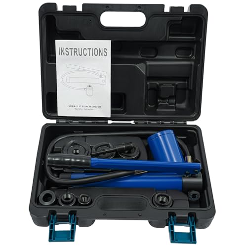 Hydraulik Stanze Lochstanzer Manuelle Blechstanze mit 80 kN Kraft Stanzwerkzeug für 3.2 mm Edelstahl Locher Handstanze Stanz-Set für Industrie im Koffer (Blau) von HPDTZ