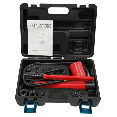Hydraulik Stanze Lochstanzer Manuelle Blechstanze mit 80 kN Kraft Stanzwerkzeug für 3.2 mm Edelstahl Locher Handstanze Stanz-Set für Industrie im Koffer (Rot) von HPDTZ
