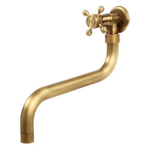 Kaltwasserhahn Wandmontage Rotierbar Kupfer 180 Grad drehbar Antik Design Badezimmer Küche Waschbecken 32cm Länge G1/2 Schnittstelle einfache Installation Retro-Stil (Antike Farbe) von HPDTZ