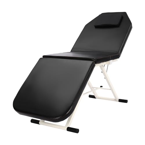 Massagetisch, Massage Table, Massageliege Klappbar, Faltbarer Massagebett, Verstellbare Rückenlehne, inkl. Kissen und Stützstange, für Kosmetik Tattoo zu Hause Liege (Schwarz) von HPDTZ