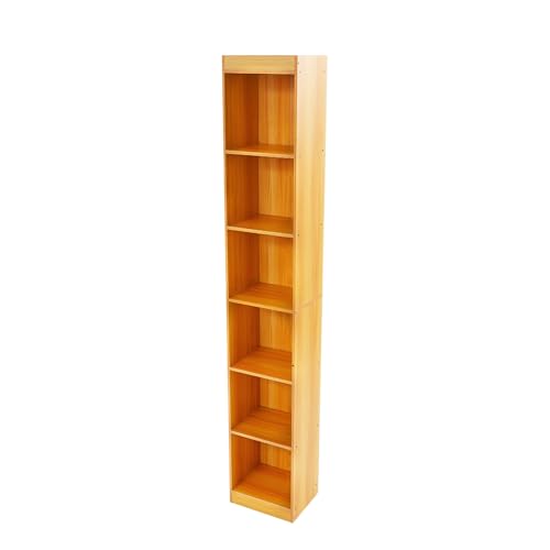 Schmales hohes Regal Holz Optik 6 Etagen 180 cm für Wohnzimmer Büro Schlafzimmer Badezimmer kleines Raumregal Ablage (Holzfarbe) von HPDTZ