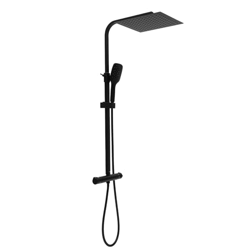 Thermostat Duschset mit 30 cm Regendusche Handbrause mit drei Strahlarten Wandmontage für Luxuriöses Duscherlebnis Verchromt Verstellbare Höhe Messingkörper (Schwarz) von HPDTZ