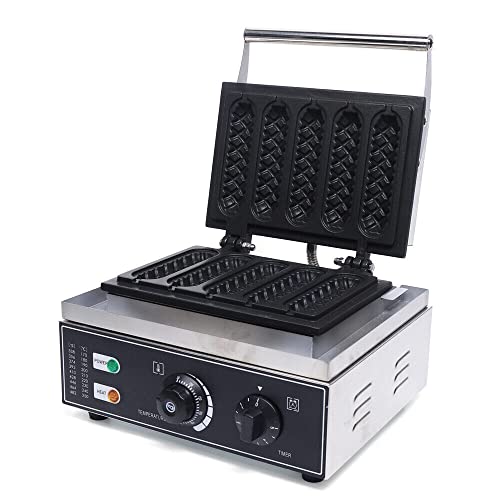 Waffeleisen 220V Edelstahl Antihaftbeschichtung 1500W für Hotdogs Corn Dogs und Waffelsticks für 5 Waffeln Gleichzeitig für Knusprige Gerichte Geeignetes Gerät von HPDTZ