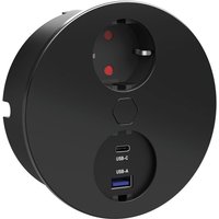 Einbausteckdose mit usb c +a ø 118mm Duplex-R - Steckdose mit elektrischer Abdeckung per Knopfdruck, Edelstahl schwarz 230V von HPF