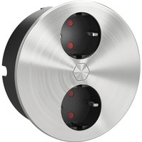 HPF - Einbausteckdose ø 118mm Duplex-R - 2fach Steckdose mit elektrischer Abdeckung per Knopfdruck, Edelstahl/Kunststoff 230V von HPF