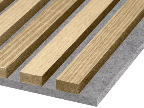 HPFloor Akustik Wandpaneele Furnierte MDF Holzlamellen |Eiche|natur Filz-Untergrund als Trägermaterial|Wandverkleidung zur Schalldämmung & Schallschutz(240x61) Braun von HPFloor