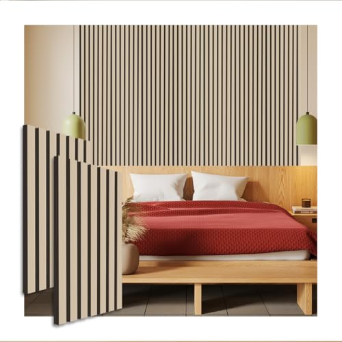 HPFloor Akustikpaneele Holz Wandpaneele 240x60 Beige|Eiche MDF Lamellen|Akustik paneele zur Schalldämmung|Filz Schwarz|Wandverkleidung Holz geeignet für Feuchträume wie Küche, Badzimmer|2er Set von HPFloor