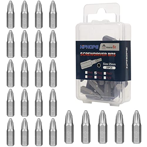HPHOPE PH2 Bit, Phillips Bits PH2, Bit-Sortiment (Länge: 25mm, 25Stück) von HPHOPE