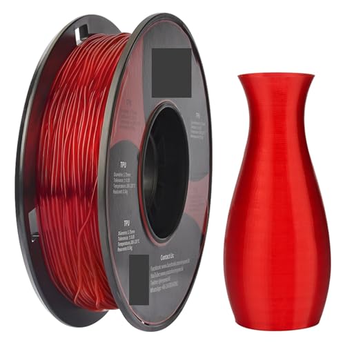 3D Drucker Filament, Flexibles TPU-Filament, 1 Spule, 0,5 kg, 1,75 mm weiches TPU-Filament for 3D-Drucker(TPU Clear Red) von HPHPH