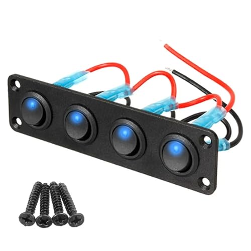 HPHPH 12 V Multifunktions-Wippschalter-Panel, 1 bis 4 Eingänge, mit blauer LED, für Auto, Boot, Wohnwagen, LKW usw. Wippschalter (4 Tasten) von HPHPH