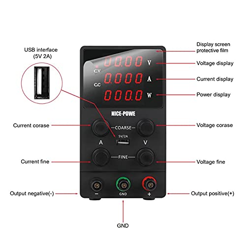 HPHPH Labornetzteil 4 Ziffern USB DC. Labor-Stromversorgung einstellbar 3 0V 10A 60V 120V 5A 3A Genaue Regulated Voltage Regulator Switching Bank Quelle(SPS605-Black,110-V) von HPHPH