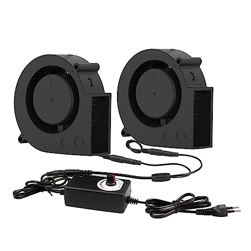 HPHPH Radialventilator, 75 mm Turbo-Gebläse, 12 V DC-Buchse, 75 x 75 x 30 mm, Zentrifugallüfter mit AC-Netzteil, einstellbare Geschwindigkeit(2 IN 1 Version,E-U Plug) von HPHPH