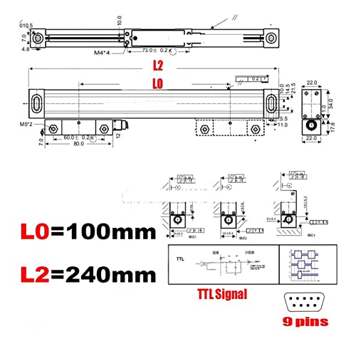 LATE Linear Encoder-Skalen 5U 5V TTL. Set optische Linie Abmessungen 100 400 500 600 700 800 900 950mm,Digitales DRO(100MM) von HPHPH