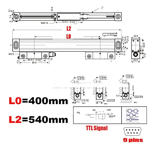 LATE Linear Encoder-Skalen 5U 5V TTL. Set optische Linie Abmessungen 100 400 500 600 700 800 900 950mm,Digitales DRO(400MM) von HPHPH