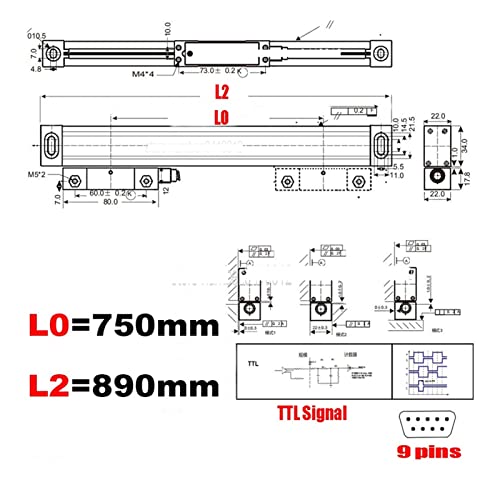 LATE Linear Encoder-Skalen 5U 5V TTL. Set optische Linie Abmessungen 100 400 500 600 700 800 900 950mm,Digitales DRO(750MM) von HPHPH