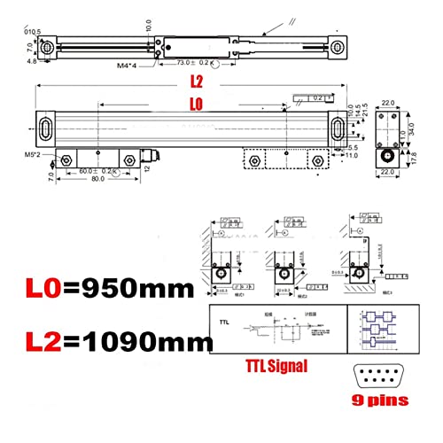 LATE Linear Encoder-Skalen 5U 5V TTL. Set optische Linie Abmessungen 100 400 500 600 700 800 900 950mm,Digitales DRO(950MM) von HPHPH