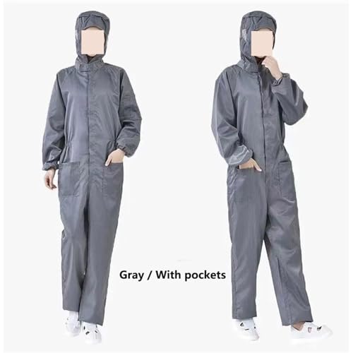 Mann Frau dicht Antistatische Kapuze Reinraum Kleidungsstück Farbe Uniform Overall Kleidung Einteiliger Overall Saubere Arbeitskleidung(Gray with pocket,XX-Large) von HPHPH