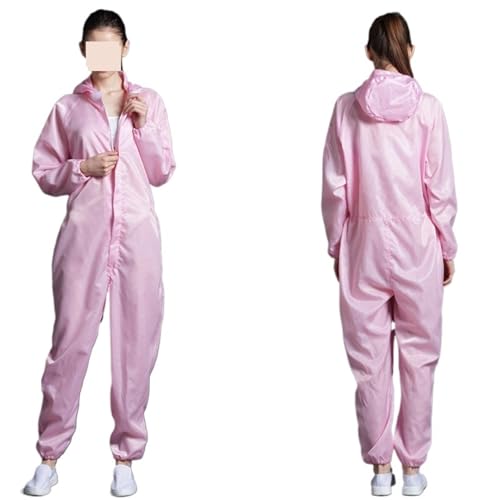 Mann Frau dicht Antistatische Kapuze Reinraum Kleidungsstück Farbe Uniform Overall Kleidung Einteiliger Overall Saubere Arbeitskleidung(Pink,XL) von HPHPH