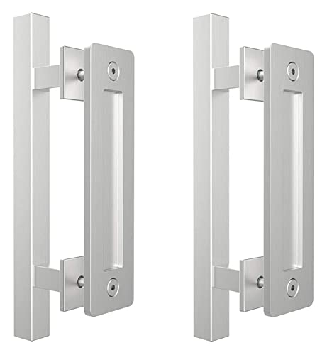 Schiebetür Komplettset, Gifsin 12 "Hochleistungs-Stalltür-Zuggriff Quadratische Form Flush-Pull-Griff Set Carbon/Edelstahl-Tür-Hardware(2 packs Silver) von HPHPH