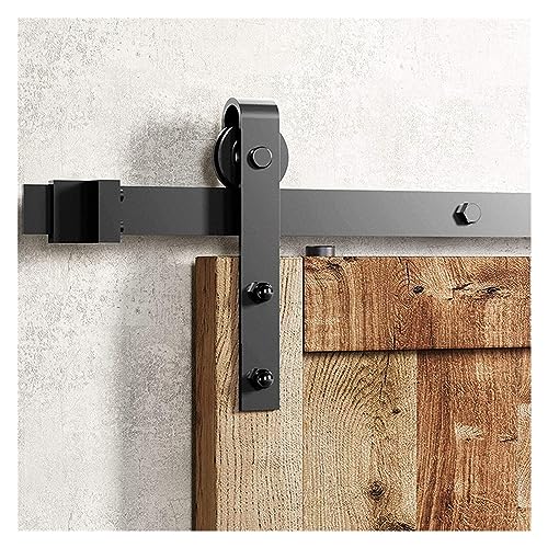 Schiebetür Komplettset, Robuste J-förmige Scheunentor-Schiebetürbeschläge, Scheunentor-Hängeschienen-Hängebeschläge, schwarze Einzeltür-Gleitschiene,Rolltorbeschläge(6.6FT 2000mm) von HPHPH