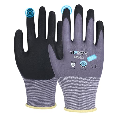 HPHST Arbeitshandschuhe Herren, Montagehandschuhe mit Grip, Nitril beschichtet, Leicht Ölbeständig & Feinem Tastgefühl, Umweltfreundliche Schutzhandschuhe Gartenhandschuhe 12 Paar (Medium) von HPHST