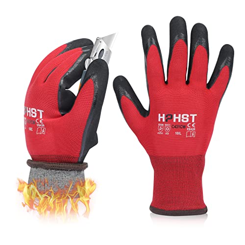 HPHST Arbeitshandschuhe Herren und Damen C431CW Thermo Winterhandschuh Montagehandschuhe Grip Doppelbeschichte Handschuhe wasserdichte Öldichte Gartenhandschuhe (Rot-Schwarz) Größe: 9/L 1 Paar von HPHST