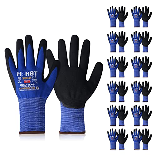 HPHST Arbeitshandschuhe SF001TS Handschuhe Montagehandschuhe für Damen und Herren Gloves Ergonomisches Design Smart Touch Gartenhandschuhe 12 Paar (Large, Blau) von HPHST