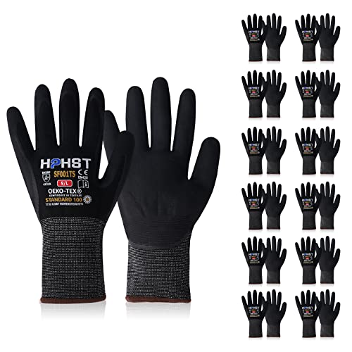 HPHST Arbeitshandschuhe SF001TS Handschuhe Montagehandschuhe für Damen und Herren Gloves Ergonomisches Design Smart Touch Gartenhandschuhe 12 Paar (Large, Schwarz) von HPHST