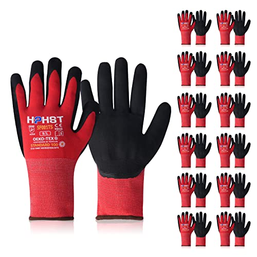 HPHST Arbeitshandschuhe SF001TS Handschuhe Montagehandschuhe für Damen und Herren Gloves Ergonomisches Design Smart Touch Gartenhandschuhe 12 Paar (Medium, Rot) von HPHST