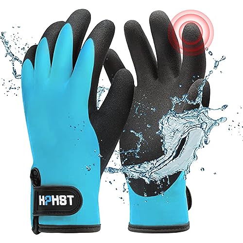 HPHST Arbeitshandschuhe Winter Wasserdicht Thermo Warme Winterhandschuh Montagehandschuhe Grip Winterarbeitshandschuhe Arbeit Doppelbeschichte Nylon Isolierte Handschuhe (Blau, L) von HPHST